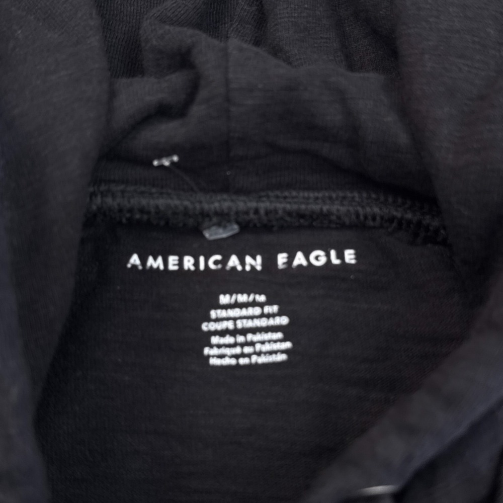 American Eagle Pullover Hoodie Mens Size Small Black White Knit Sweatshirt - Picture 4 of 10